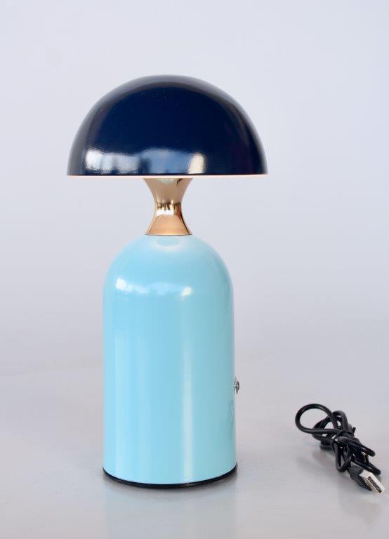 Led Pale Blue Lamp Base With Navy Dome Shade